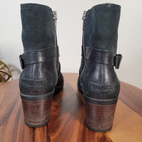 Sorel Cate Black Leather Waterproof Moto Boots Size 7.5 - Picture 7 of 17